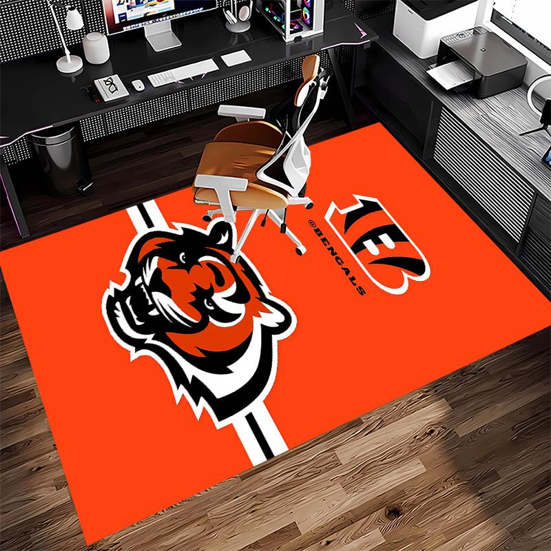 1pc Cincinnati Bengals LOGO Print Area Rug - Soft,Washable Non-Slip Indoor Mat for Office Chairs,Living Room,Home Office Decorative Rug