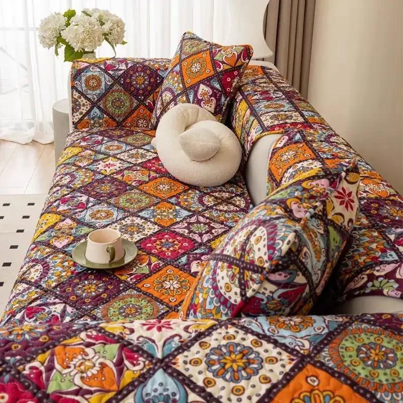 

Оранжевый бохо-стиль цветочный узор диванный коврик геометрический узор противоскользящее хлопковое полотенце для дивана чехол для дивана пылезащитный чехол наволочка 70x70cm 1pcs