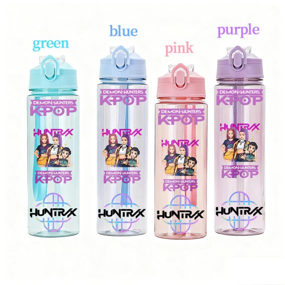 800ML KPOP Demon Hunters Transparent Water Cup Leakproof Shatterproof Anime Fashion Portable Sports Cup designed for Boys and Girls Present