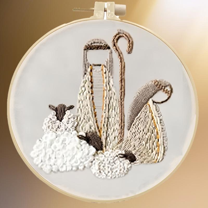 Religious Embroidery Set with Embroidery Hoop Instruction Beginner Stitching Craft Set with Embroidery Thread and Needle