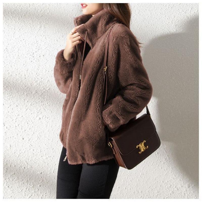 Double-sided Fleece Jacket Women's Cardigan Stand-up Collar Large-size Women's Sweater Warm Fleece Fleece Fleece Autumn and Winter Models