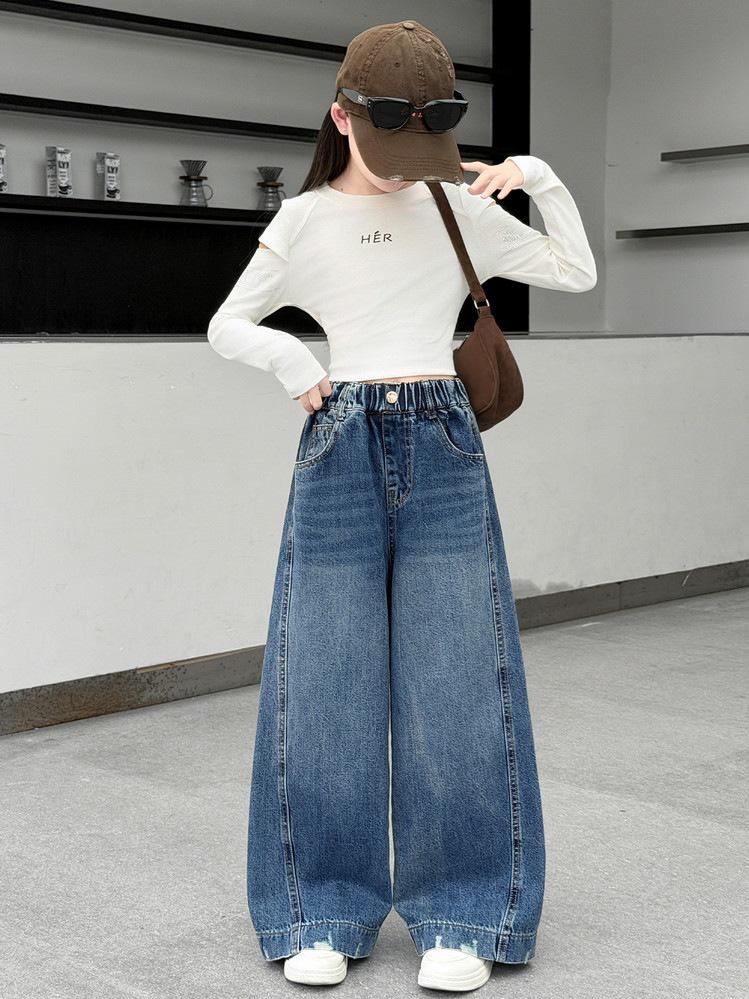 Girls' Autumn 2026 Wide Leg Jeans - Casual Straight Leg for Big Kids