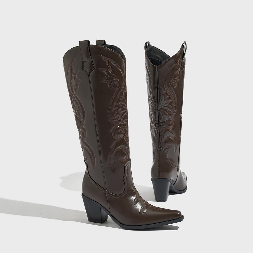 Móda Velikost 36-42 Retro Zimní Kozačky pod Koleno Dámské Pohodlné Chůze Dámské Westernové Kovbojské Boty Nízký Podpatek Boty Zapatos De Mujer