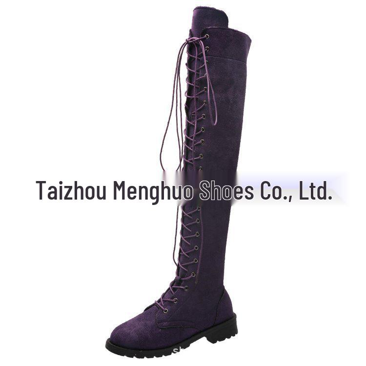 New Women's Over-the-Knee Round-Toe Martin Boots, Size 43 - Stylish European & American Design, Flat-Bottomed, In Stock