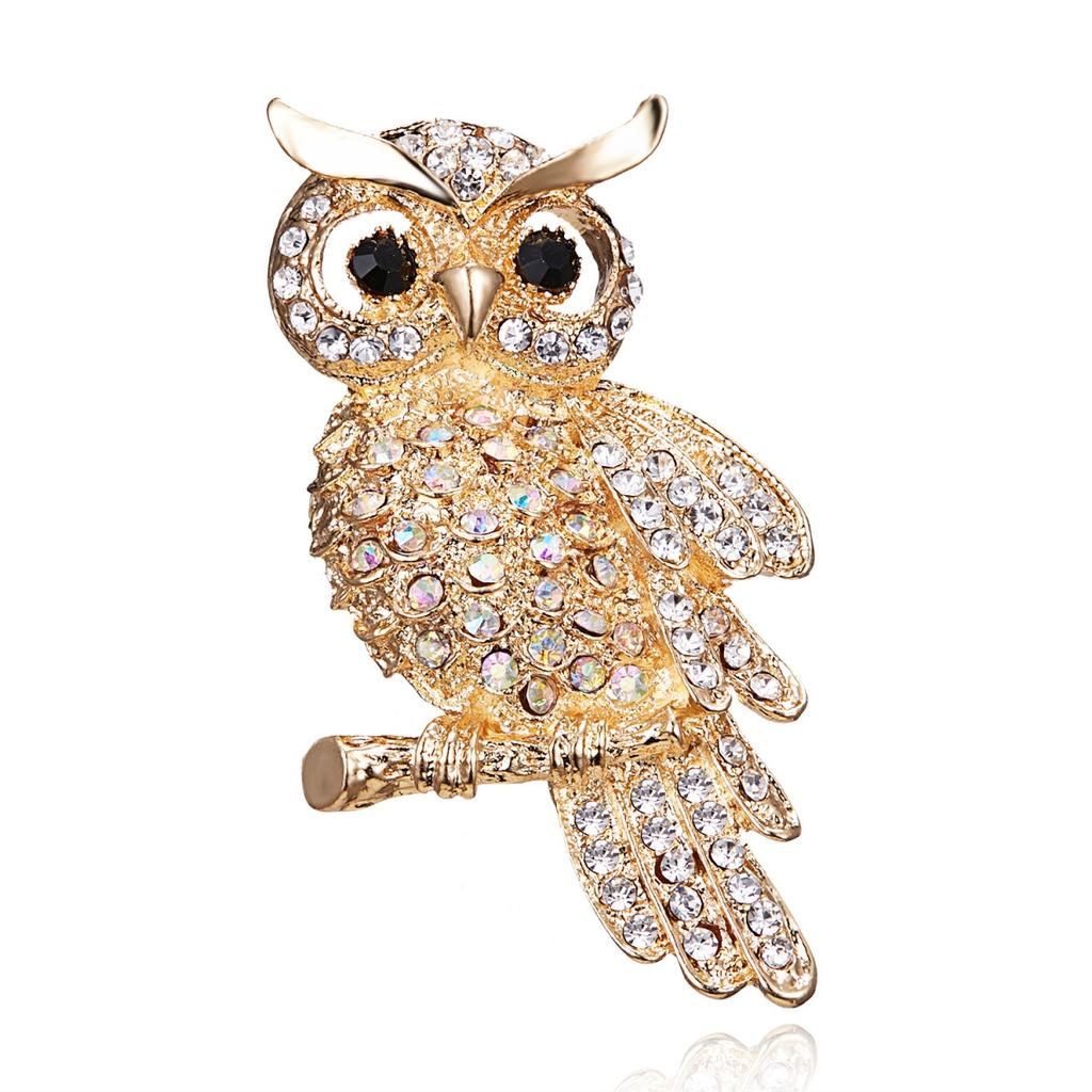Temperament Full Rhinestone Owl Sitting On Branches Brooch For Women Men Trendy Lovely Flying Bird Owl Animal Pins Jewelry Gifts