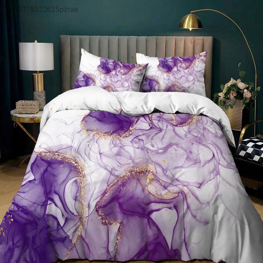 Kleur Halo Verven Marmer Dekbedovertrek Beddengoedset Paars Blauw Kleurrijk Eenpersoons Tweepersoons Twin/Queen Voor Mannen Vrouwen Kinderen Cadeau
