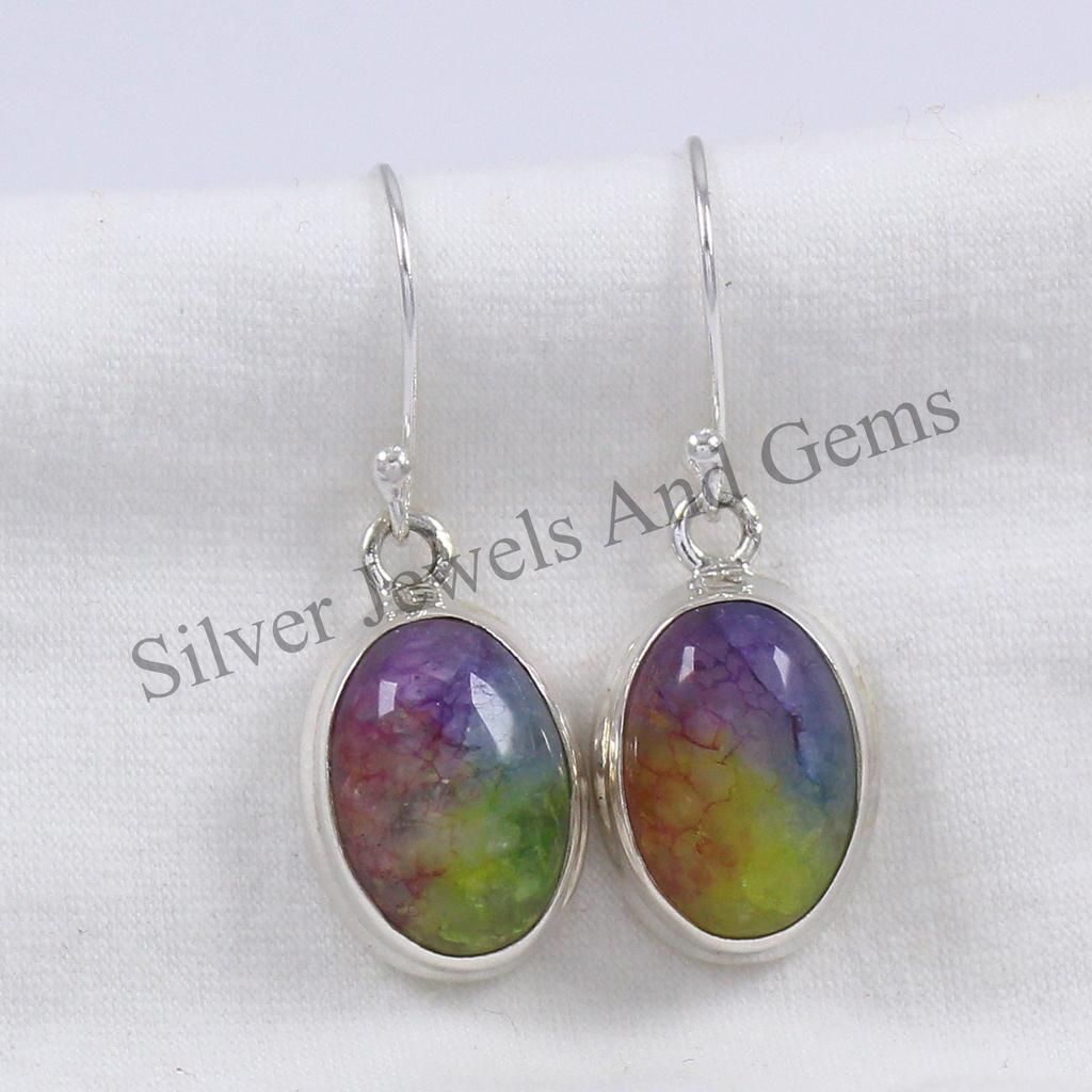 Solar Quartz Earrings, Handmade Quartz Earrings, Solid 925 Sterling Silver Oval Earrings, Birthday Gift, Gemstone Earring, Gift for Mom