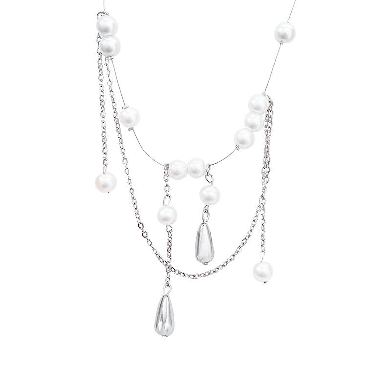 Náhrdelník s perlovými kapkami a třásněmi ženskost korálkový řetízek na klíční kost smysl pro design francouzský retro zápas