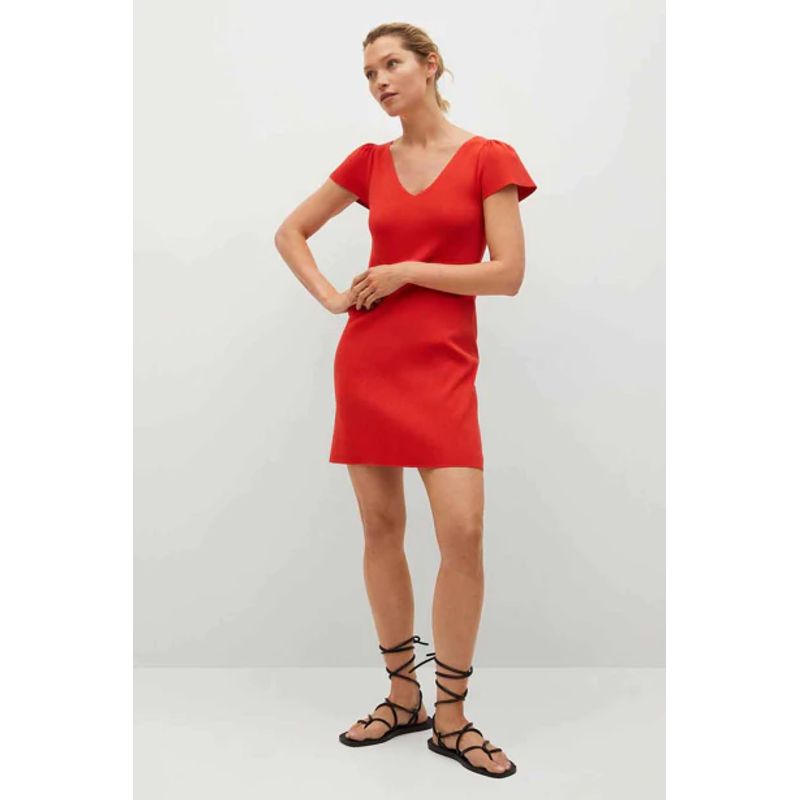 

Sunshine House Summer New Arrival Export European and American Women s Clothing Silm Slim Looking Short Sleeve Knitting Dress Shoelace Red XS