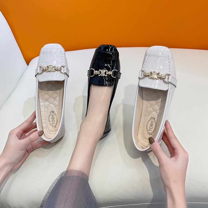 Fashion Soft-soled Women's Single Shoes, New Shallow Mouth Mother Shoes, Flat-soled Square Head Beanie Shoes