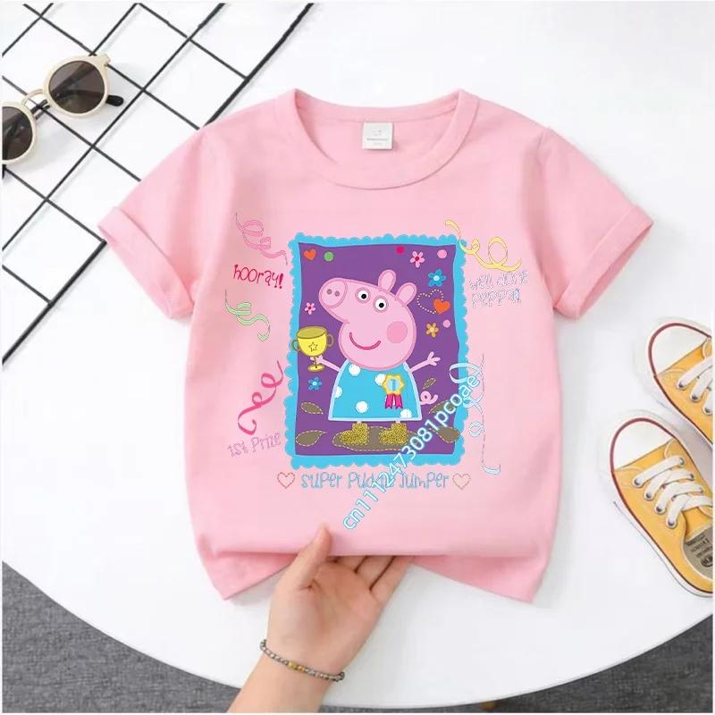 2026 Summer New T-shirt Peppa Pig Children's Short Sleeve Sports Top Cartoon Print