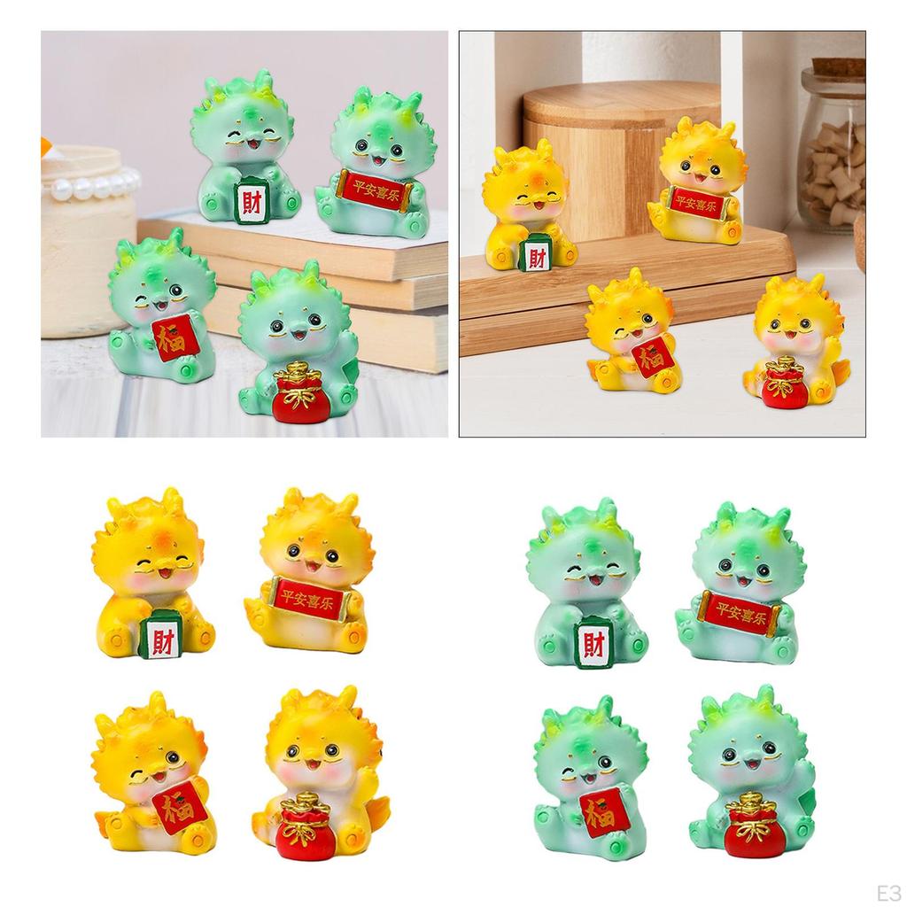 4 Stück Drachenstatue Tischskulptur Niedliches Desktop-Ornament Auto-Armaturenbrett-Dekor für Schreibtisch Festival