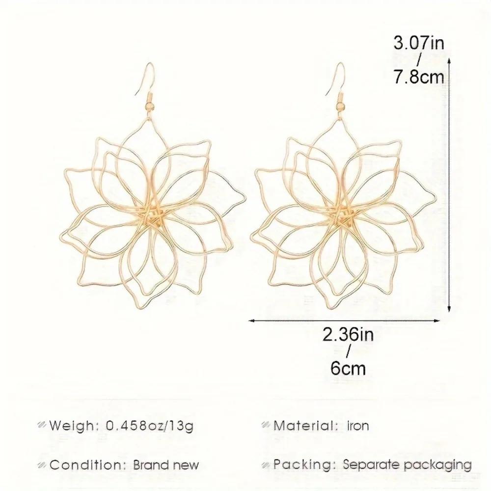 1 Paar Vintage Übertriebene Hohlblumen Metallohrringe Für Damen, Elegante Geometrische Gewebte Hängende Ohrhänger Mode Ohrschmuck
