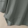 ZANZEA Women Casual Round Neck 3/4 Sleeve Loose Irregular Blouse