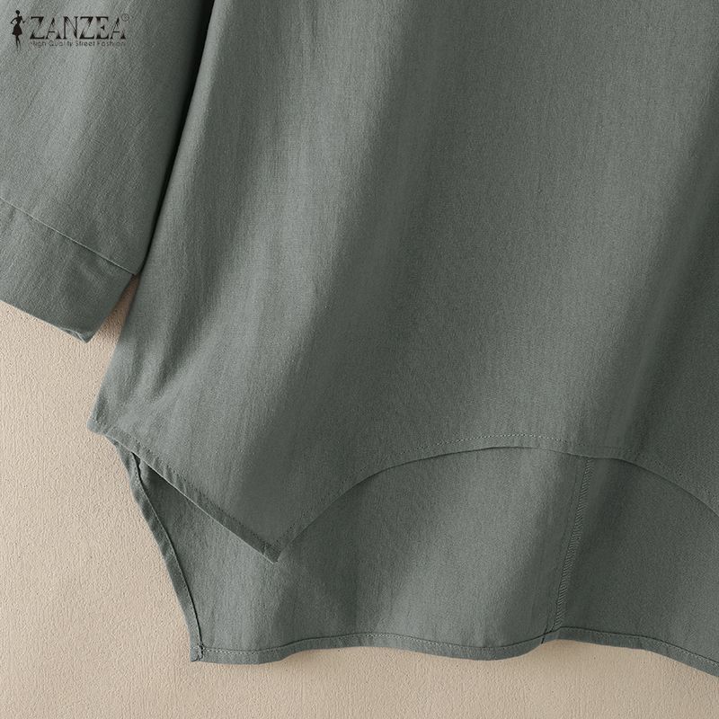 ZANZEA Women Casual Round Neck 3/4 Sleeve Loose Irregular Blouse