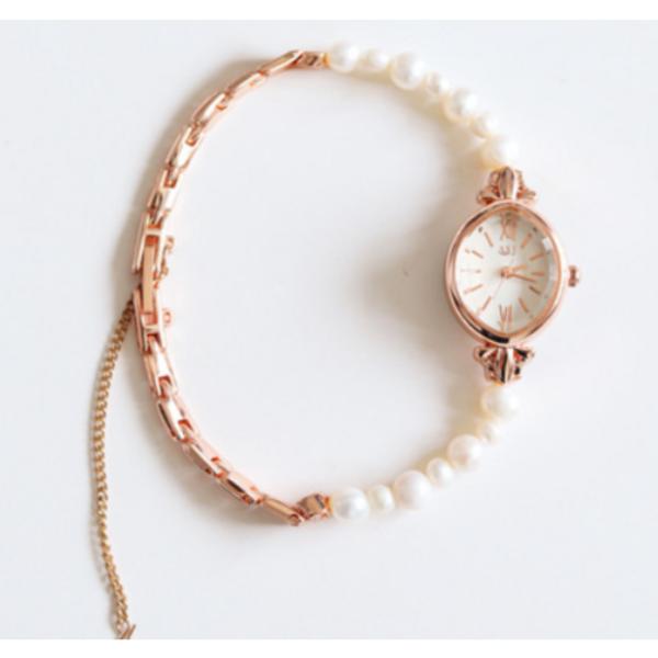 AKIPANDA Pearl Bracelet Women's Rose Gold Pearl Waterproof Wristwatch