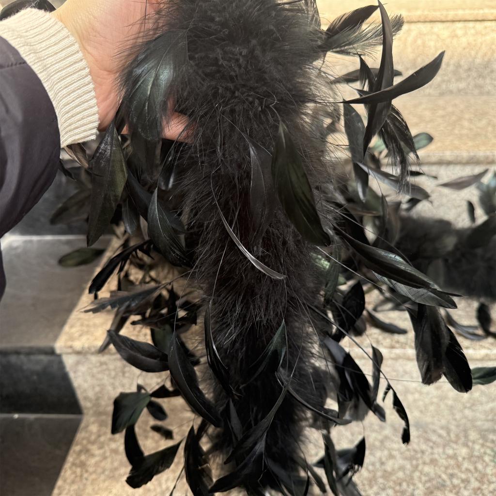 DIY 2M Black White Turkey Marabou Feather Boa with Chicken Feathers Natural Plume Shawl for Wedding Dress Stage Decoration