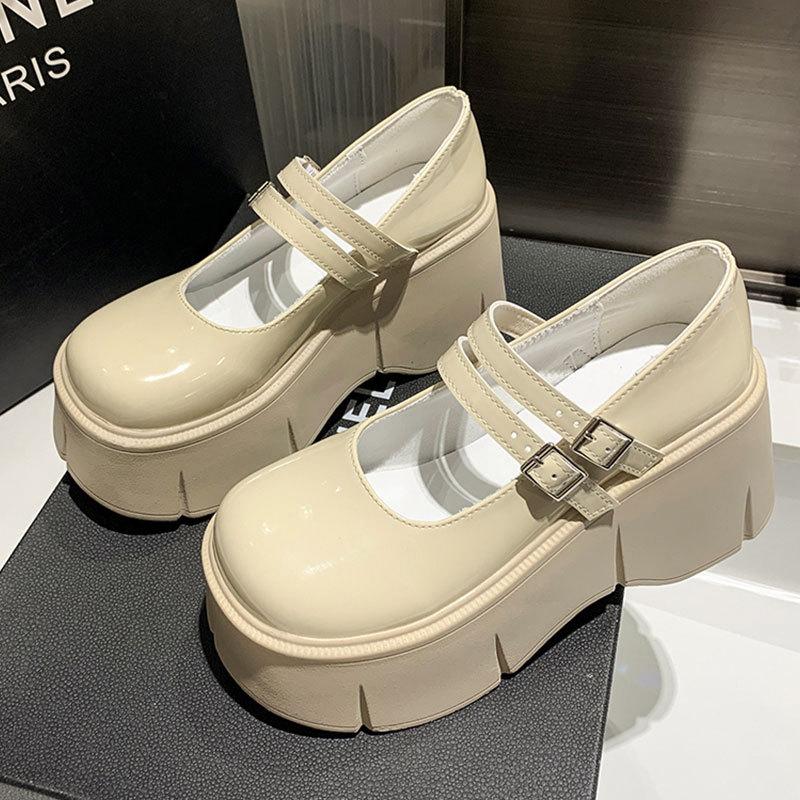 

Женские туфли Мэри Джейн на платформе с круглым носком, новые весенне-осенние, в стиле ретро, в британском стиле, черные, из маленькой кожи 40 бежевый