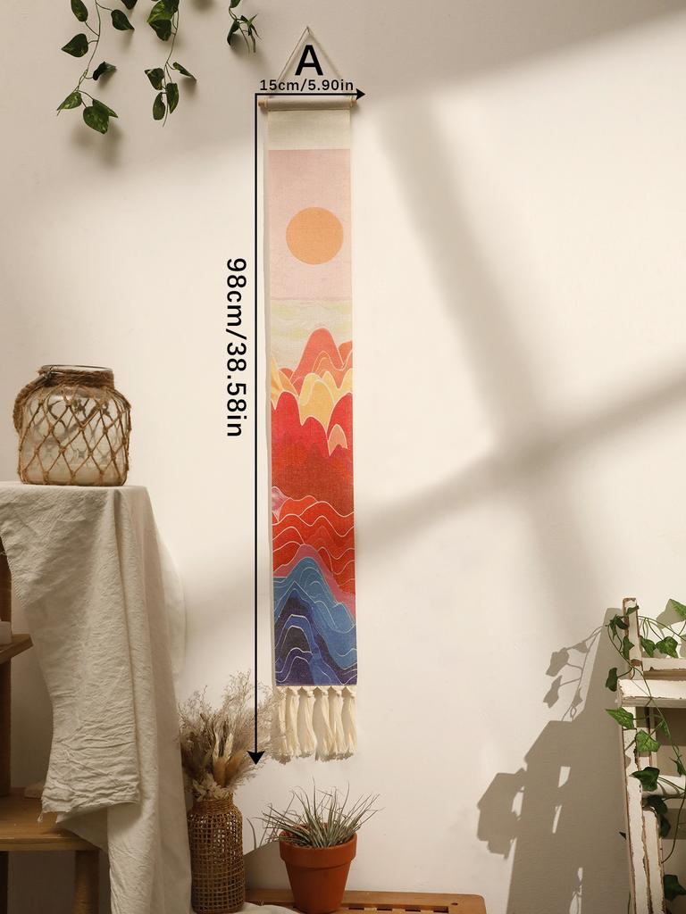 Macrame Tapestry Sunset Sunrise Handmade Wall Tapestries Boho Art Home Decoration Wall Hanging for Living Room Bedroom Ornament