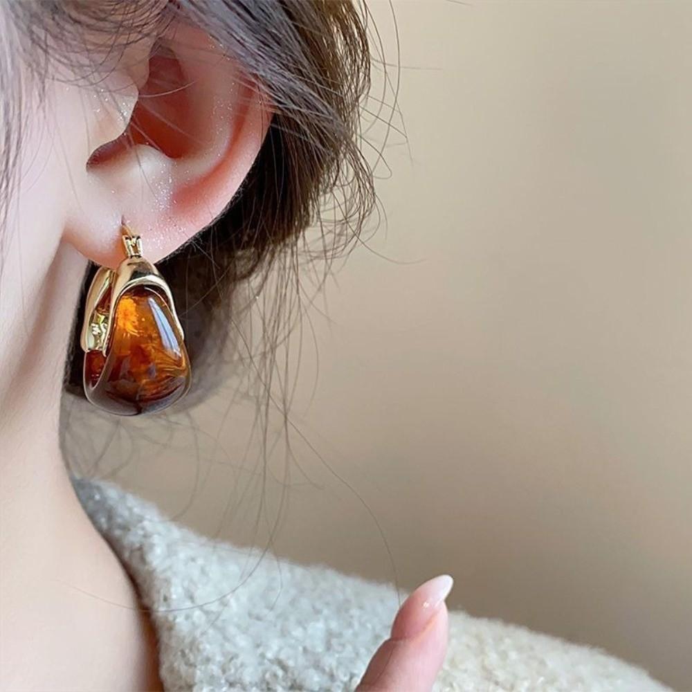 Pendant Vintage Women's Earrings Autumn Winter Amber Ear Stud Elegant Amber Color Earrings  Wedding