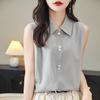 2024 Women's Sleeveless Polo Collar Knit Vest - Spring/Autumn Korean Style