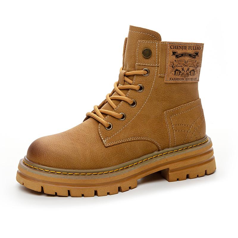 Martin boots women's autumn new leather short boots small inner heightening locomotive boots women's thick heel boots