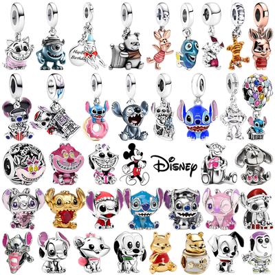 Disney New Sparkling Stitch Buzz Lightyear Dangle Winnie the Pooh Eeyore Charm Bead Fit Original Bracelets DIY Jewelry Gift