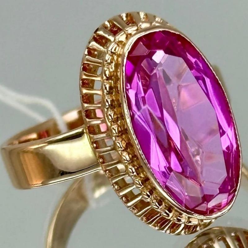 Gorgeous Inlaid Pink CZ Women's Ring Trendy Gold Color Geometry Daily Wear Party Jewelry Anniversary Gift