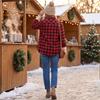 Women's Casual Plaid Long Sleeve Shirt Jacket with Lapel Collar for Everyday Wear