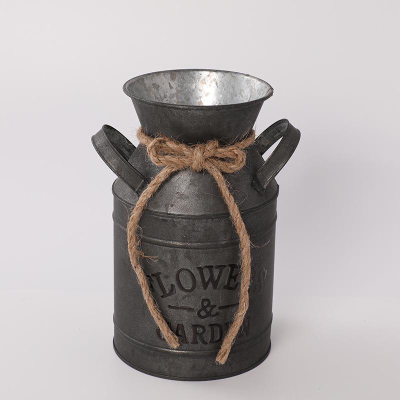 Retro-Style Milk Jug Shaped Iron Flower Bucket for Dried Arrangements