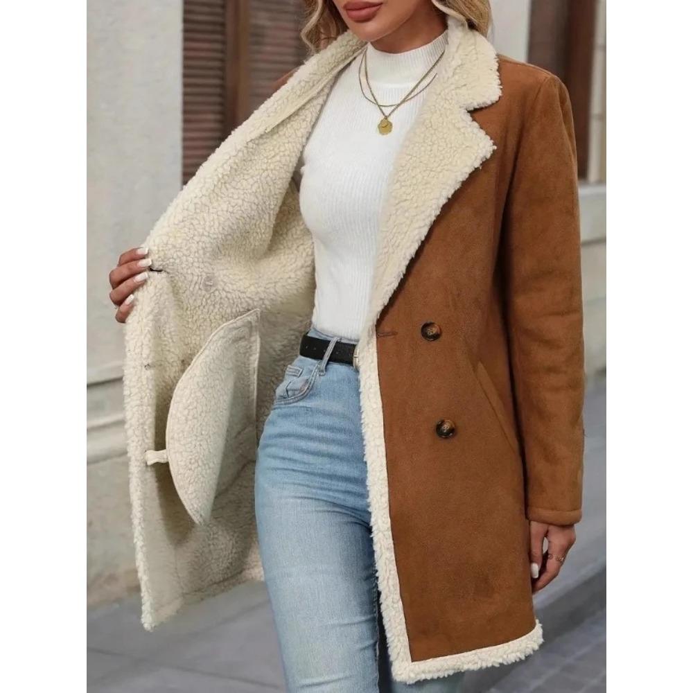 Abrigo de Invierno para Mujer Ropa Forro Polar Gamuza Medio Largo de Lana Casual Solapa de Muesca Chaqueta Cálida
