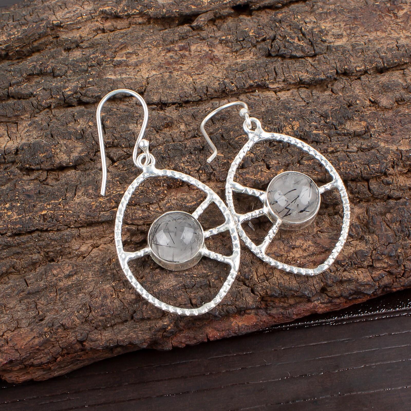 

Black Rutile Gemstone 925 Sterling Silver Jewelry Handmade Women Earrings 2.00 EE-52-28