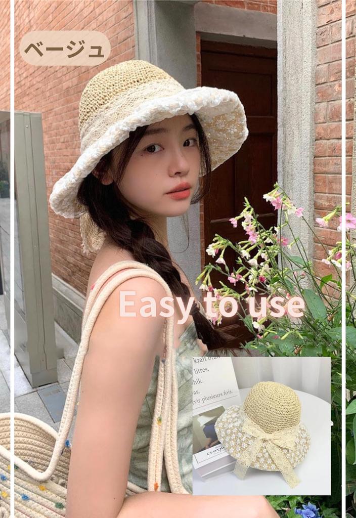 Straw Lace Polka Dot Floral Hat for Women A bucket hat perfect for or as a Deep UV [kanaelun] - basic, free-size hat/fisherman's that's foldable,