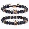 Schwarzes Lavastein Vulkanstein Kronenarmband, Naturstein Mikro-Inlay Zirkon gewebtes Armband, verstellbar, Weihnachtsgeschenk, Valentinstagsgeschenk