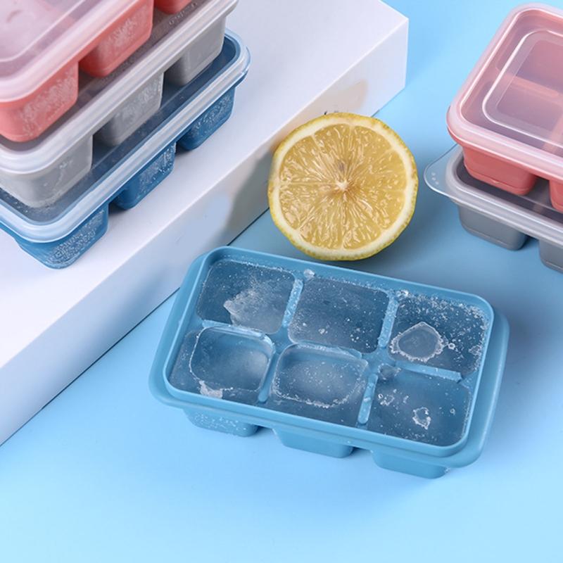 Mini Ice Cube Trays with Lid DIY Summer Drink Baking Mould Square Cake Chocolate 6 Cavity Easy Release Flexible Home
