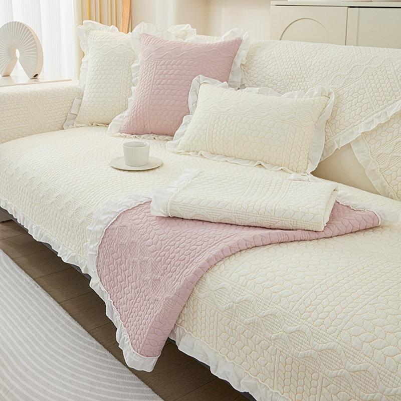 Nordic Cotton Sofa Towel with Edge Pets Kids Anti-slip Thicken Sofa Mat Cover Removable Couch Slipcover Blanket for Living Room