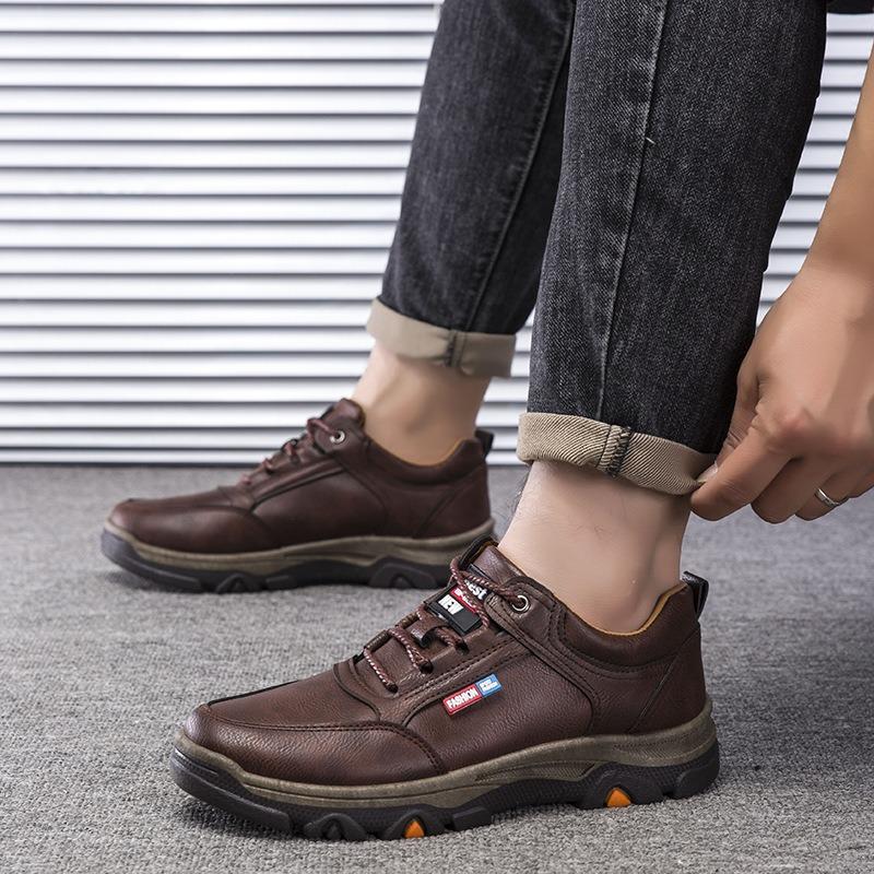 Men's Shoes Spring and Autumn New Men's Casual Shoes Comfortable Round Head Hiking Shoes Business Leather Shoes British Shoes