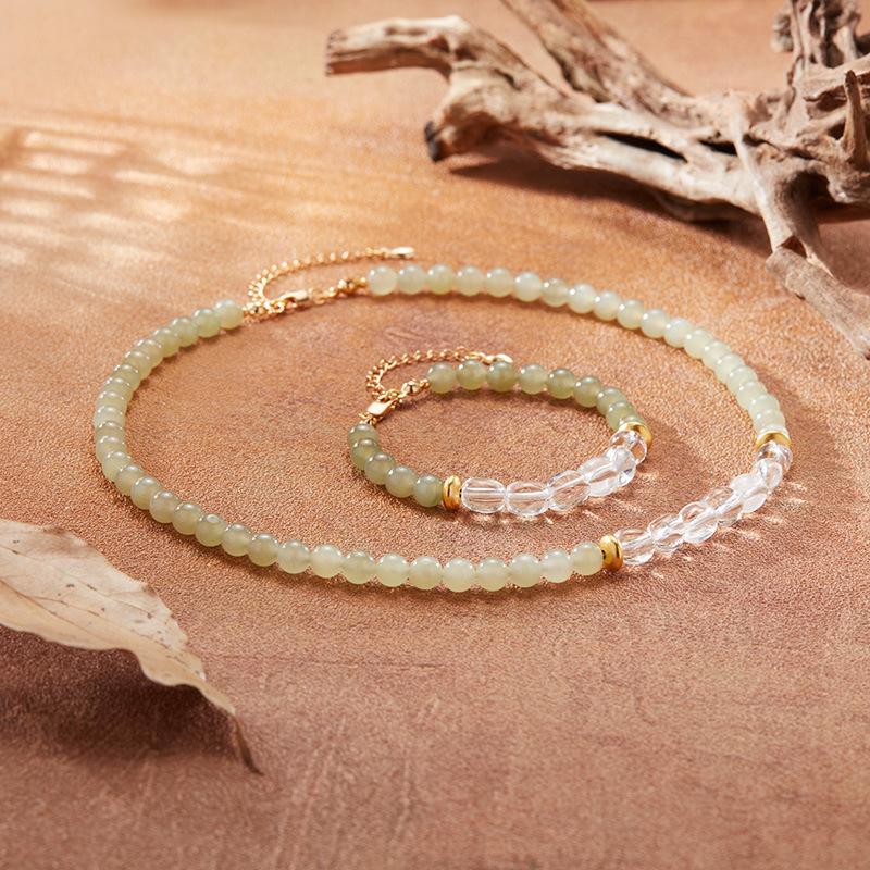 Natural White Crystal Hetian Jade Necklace Women'S Clavicle Chain Set S925 Sterling Silver Xiaohongshu New Earrings