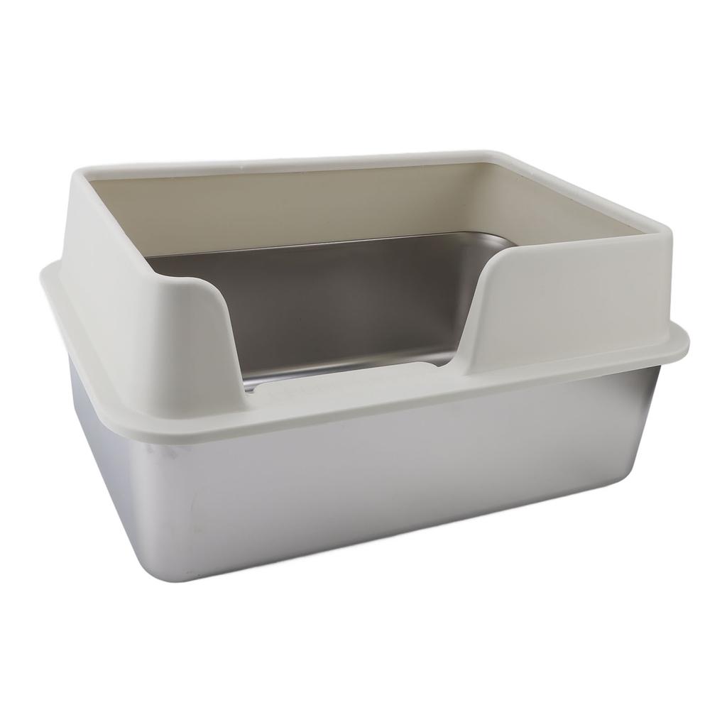 Stainless Steel Litter Pan Splash Proof Large Open Top High Side Litter Pan with Scoop