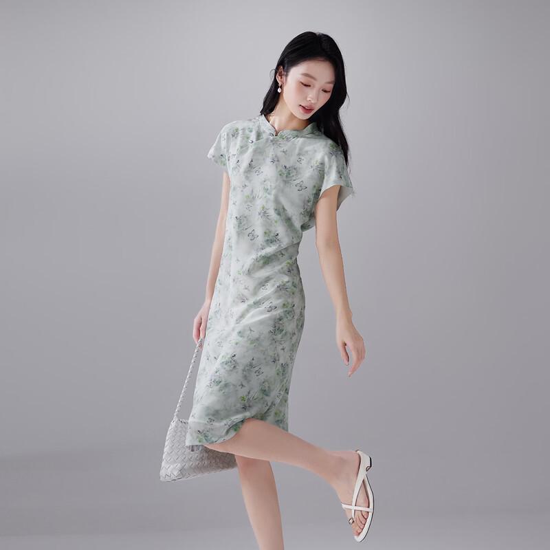 SOFSIL 2026 Summer New Chinese Style Silk Floral Cheongsam Dress