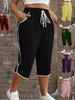 2026 Plus Size Women's Color Block Stretchy Cropped Pants - Comfortable & Sexy Sportswear Casual Pants