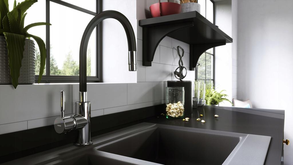 Ferro ZUMBA sink tap, flexible spout, black, chrome