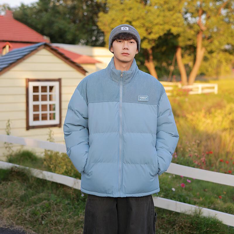 Wassup Sohot Men's Winter Corduroy Spliced Stand Collar Puffer Jacket