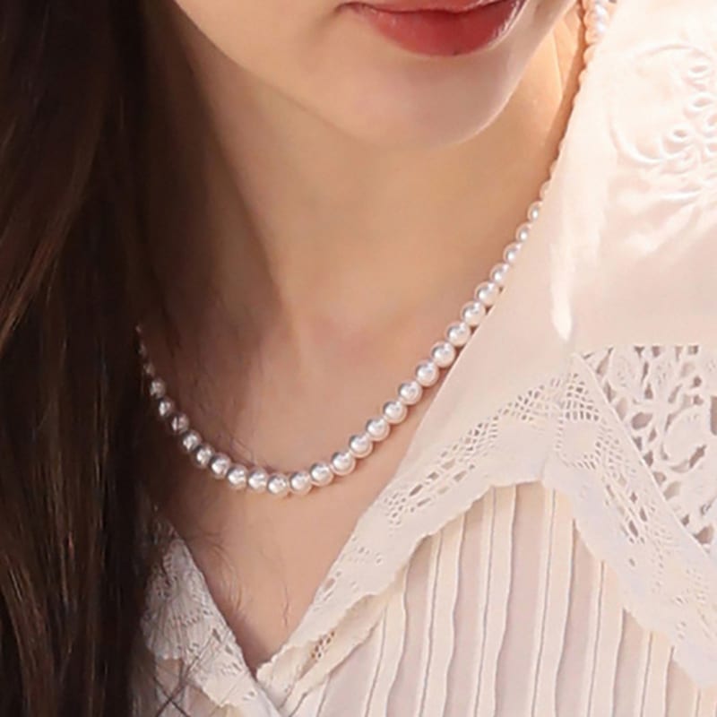 

Dana Burton [925 Silver] Charlotte Glass Pearl Necklace_6mm Pearl rose gold