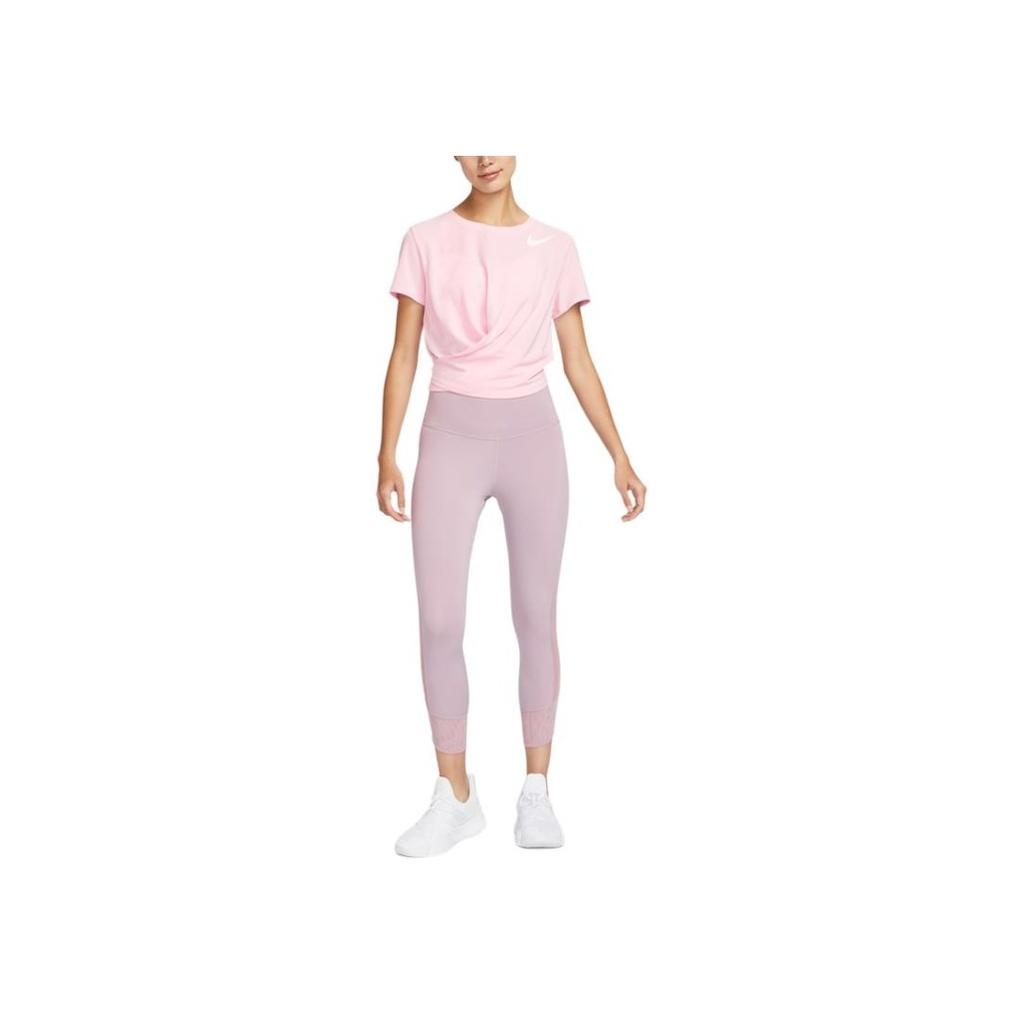 Nike Dri-Fit One Luxe Solid Logo Yoga Quick-Dry Casual Crew Neck Short Sleeve T-Shirt Women Tops Soft-Pink FJ9871-690
