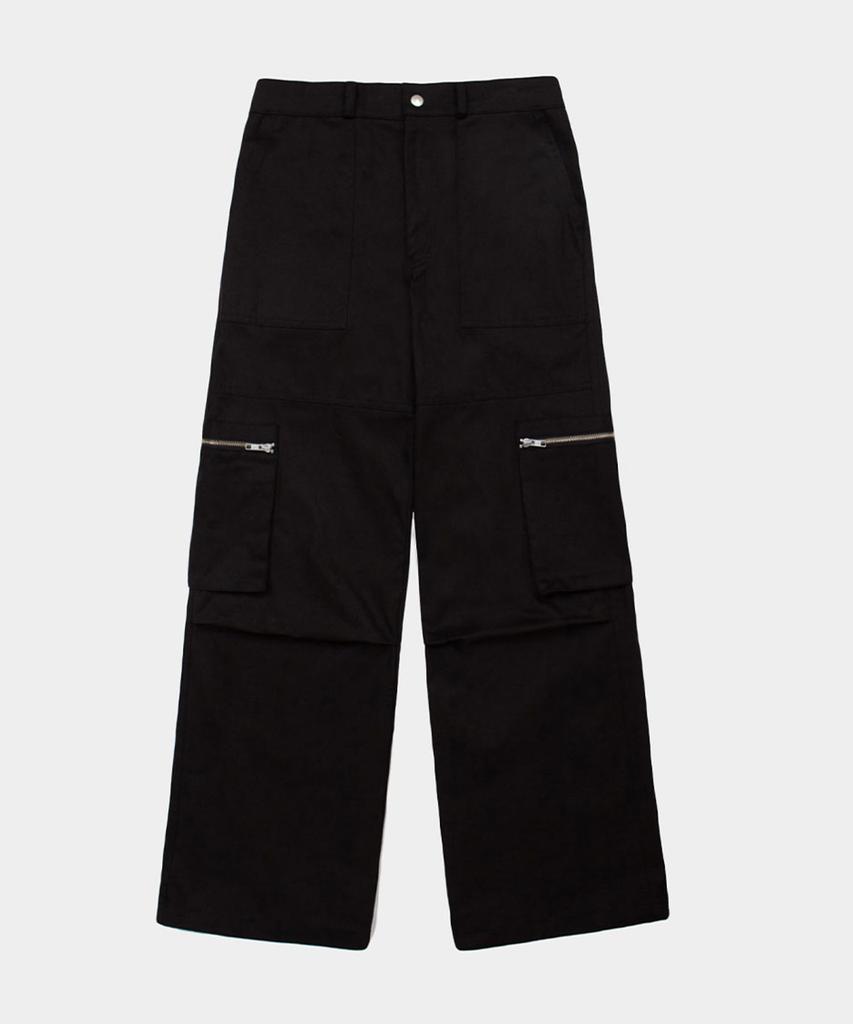 DREAMWORLD Zipper Pocket Wide Cargo Pants (Black)