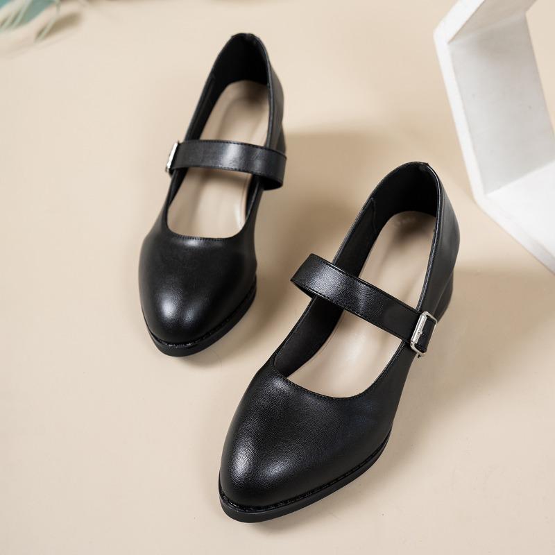 

Модные туфли-лодочки с острым носком и неглубоким вырезом, с металлической пряжкой, А-силуэта, на высоком каблуке, весенние новинки, кожаные, на мягкой подошве, нескользящие, на толстом каблуке 42