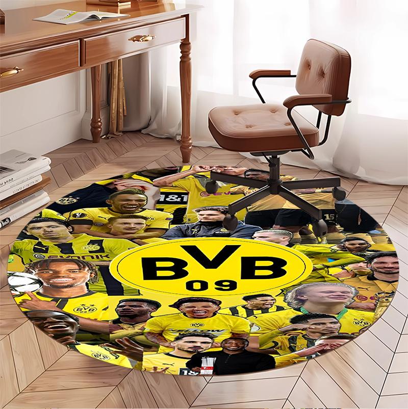Borussia Dortmund Pattern Round Rug, Indoor/Outdoor Mat, for Picnic, Gameroom, Bedroom, Office, Living Room, Home Decor Carpet, Birthday Gift