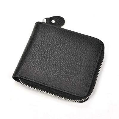 Men'S Short Wallet, First-Layer Cowhide Zipper Wallet, Men'S Daily Leisure Wallet, Zipper Change Bag, Change Bag.
