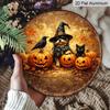 2D Flat 1pc/2pcs, Decorative Plaques and Ornaments Sign, Aluminum Hanging Sign, Black Cat, Crow & Pumpkin Lantern Vintage Print, Autumn Harvest Home